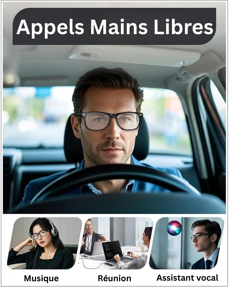 Lunettes connectées 4K IA | Caméra HD mains libres, Contrôle Vocal & Appels Bluetooth